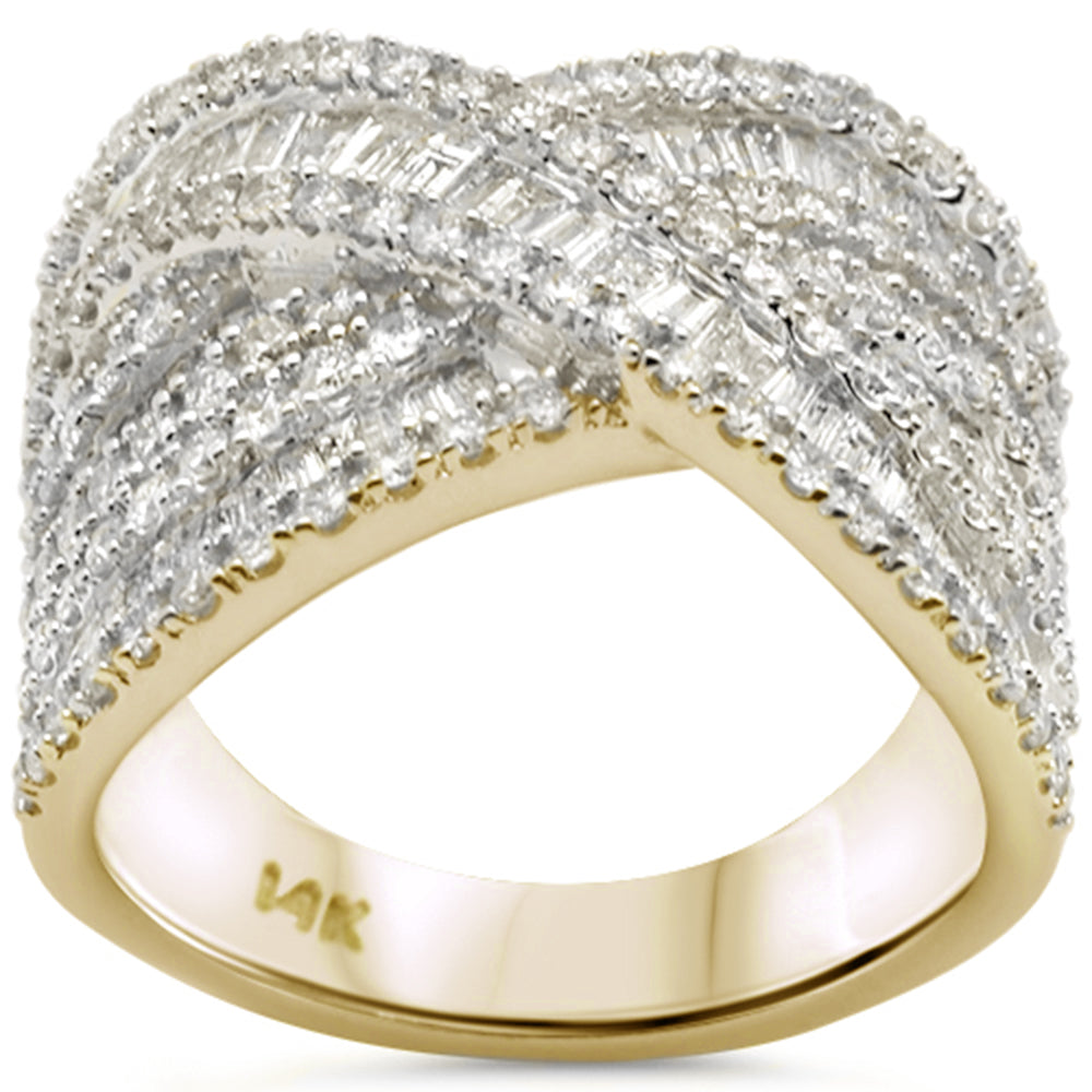 ''SPECIAL! 1.79ct G SI 14K Yellow Gold Criss Cross Round & Baguette Diamond RING Band Size 6.5''