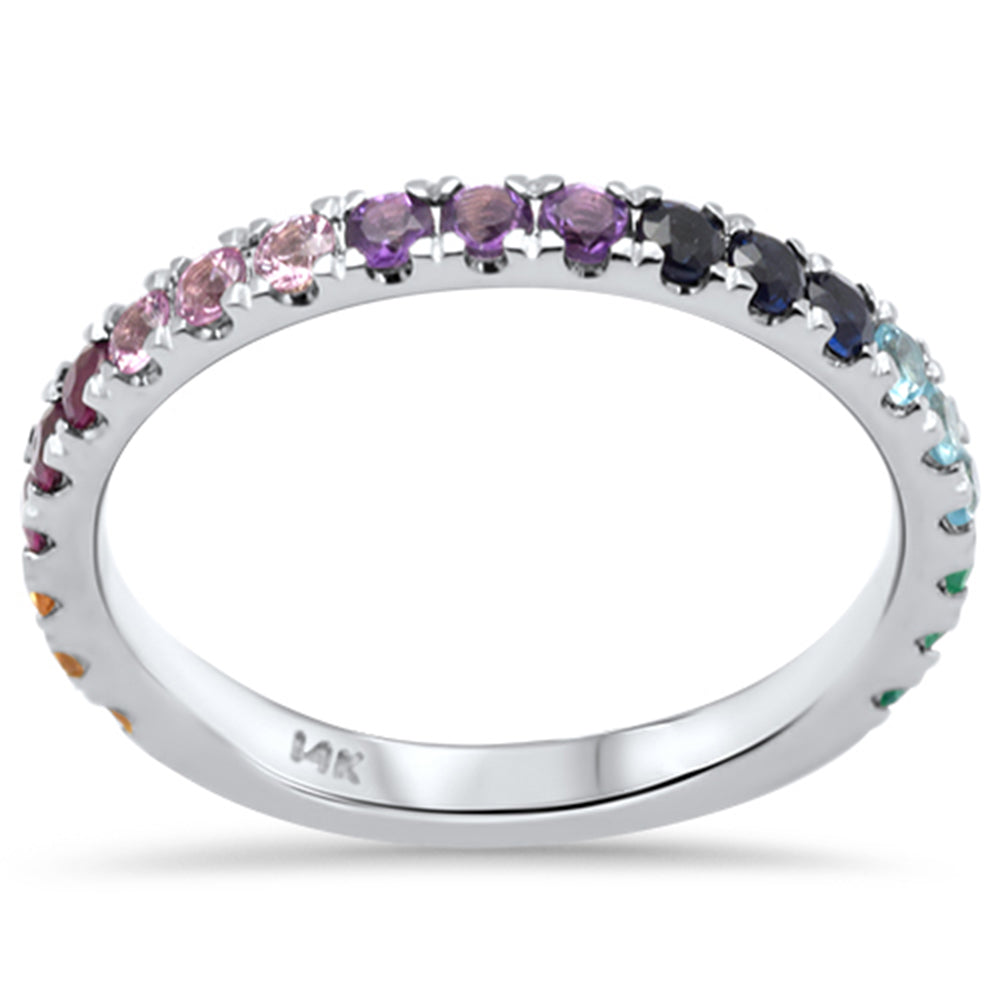 .82ct G SI 14K White GOLD Multi Color Gemstones Ring Band Size 7