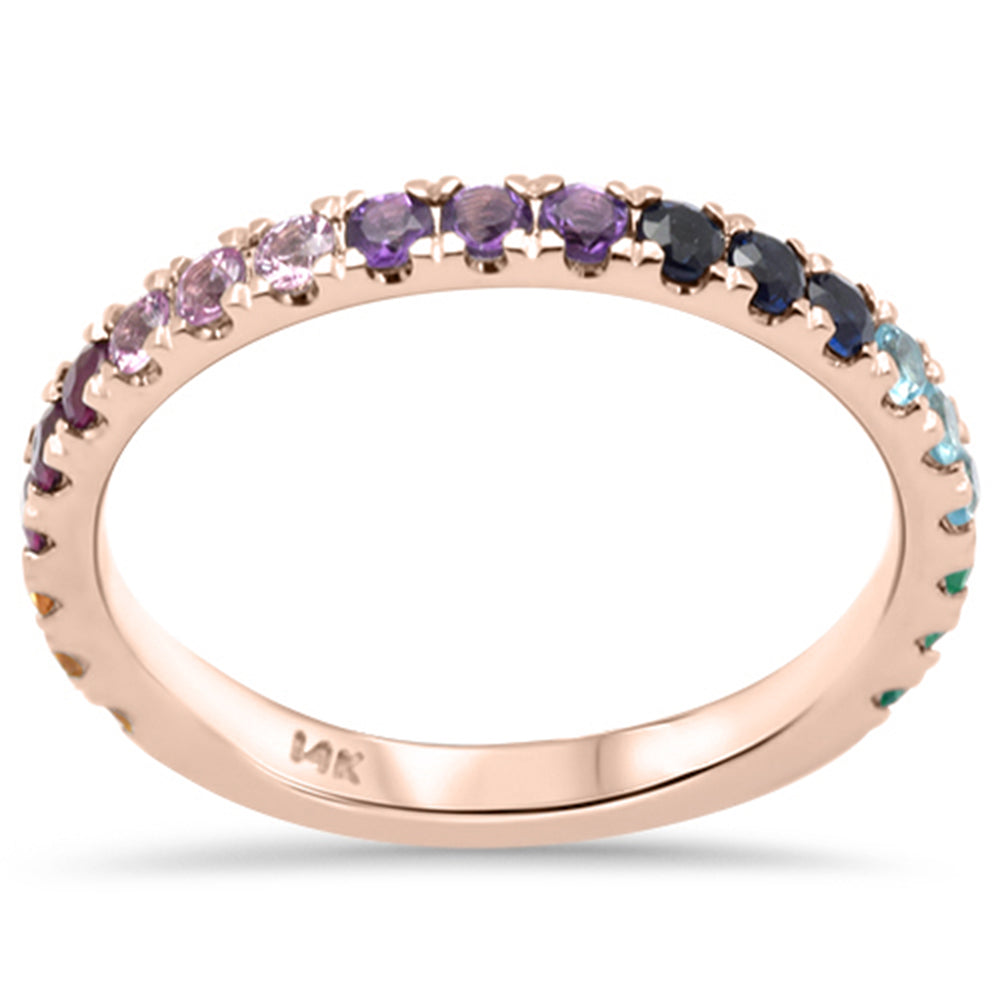 .80ct G SI 14K Rose GOLD Multi Color Gemstones Ring Band Size 7