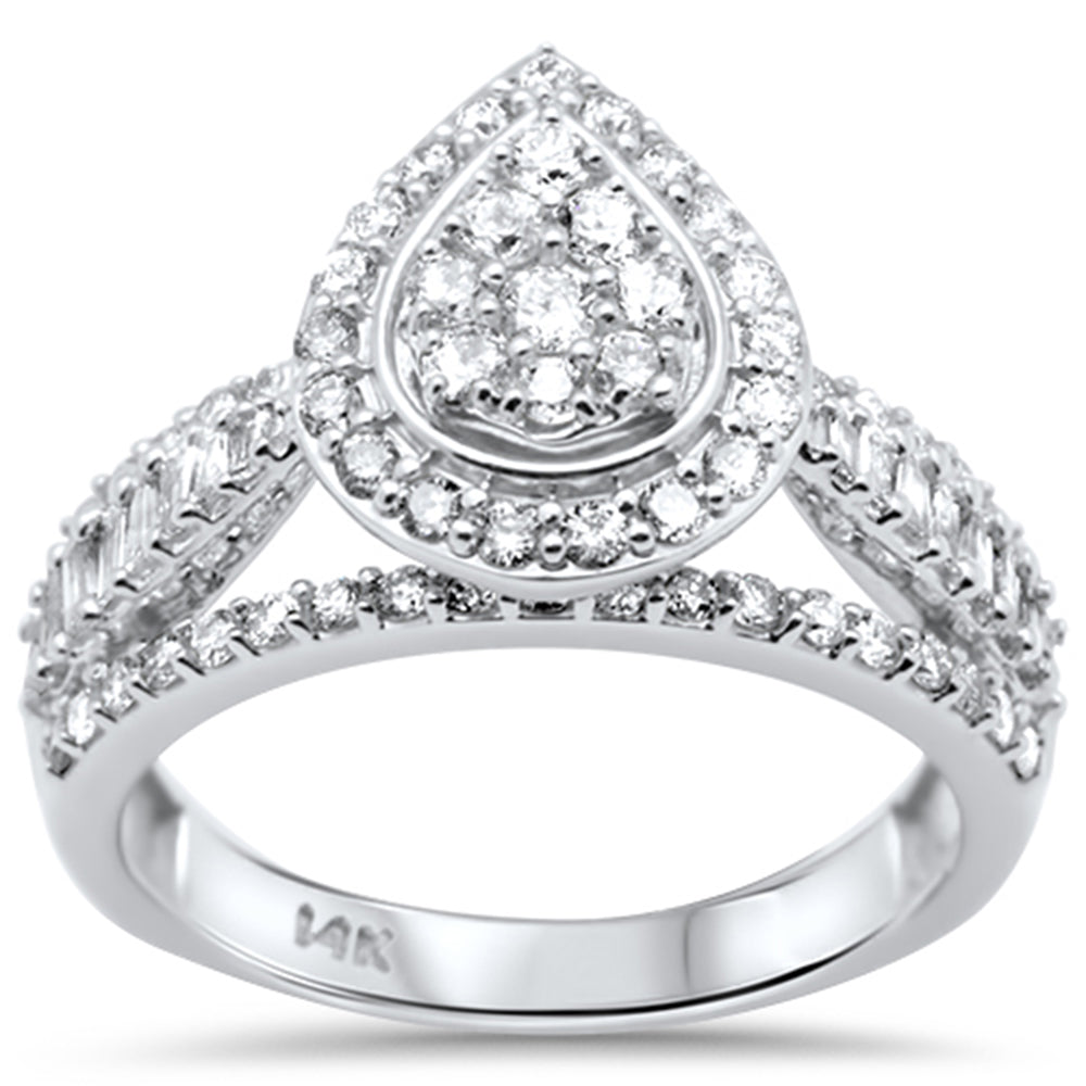 ''SPECIAL! 1.01ct G SI 14K White Gold Pear Shaped Round & Baguette DIAMOND Engagement Ring Size 7''