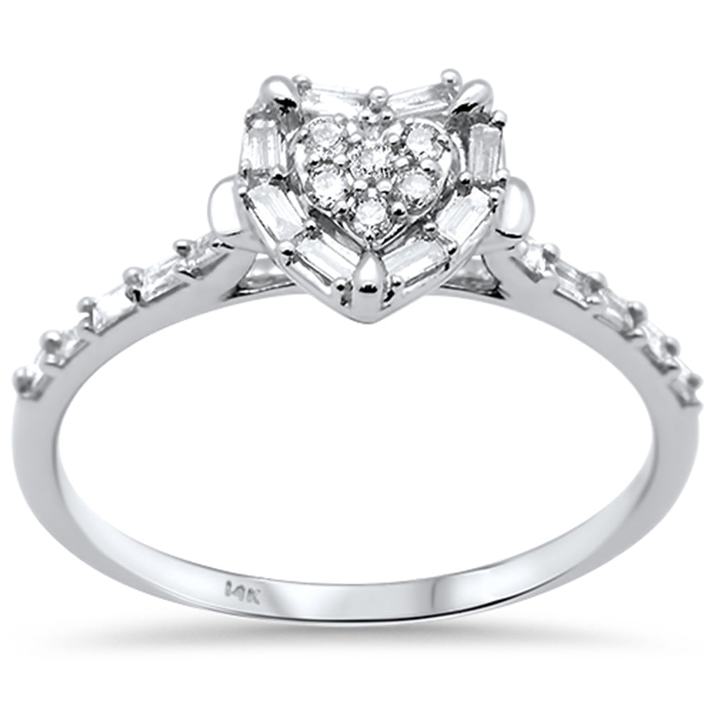 ''SPECIAL! .23ct G SI 14K White Gold Heart Shaped Round & Baguette Diamond Engagement RING Size 7''