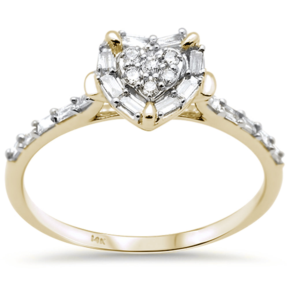 ''SPECIAL! .20ct G SI 14K Yellow GOLD Heart Shaped Round & Baguette Diamond Engagement Ring Size 7''