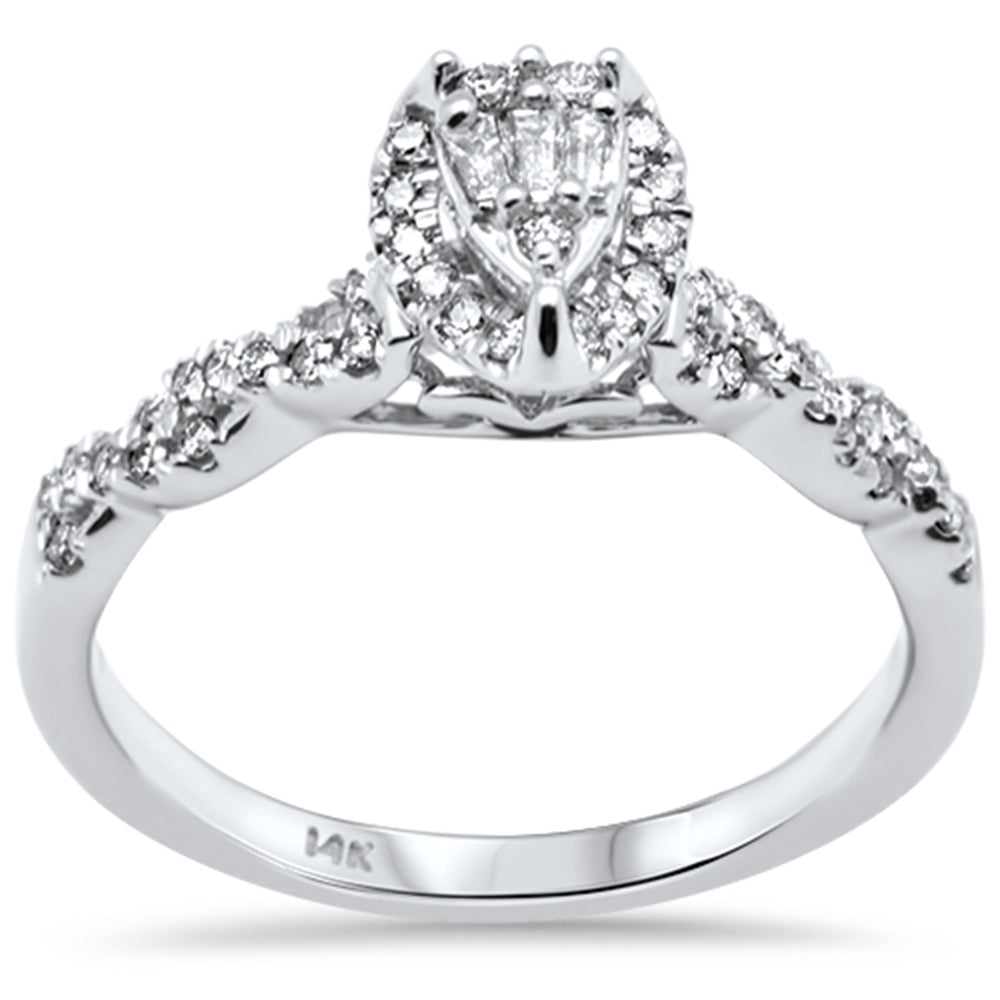 ''SPECIAL! .33ct G SI 14K White GOLD Pear Shaped Round & Baguette Diamond Engagement Ring Size 7''