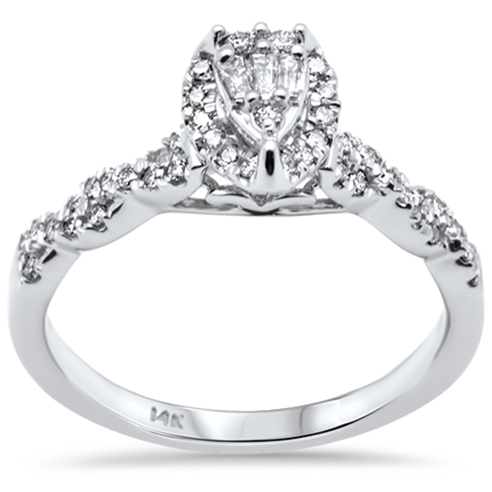 ''SPECIAL! .33ct G SI 14K White Gold Pear Shaped Round & Baguette DIAMOND Engagement Ring Size 7''