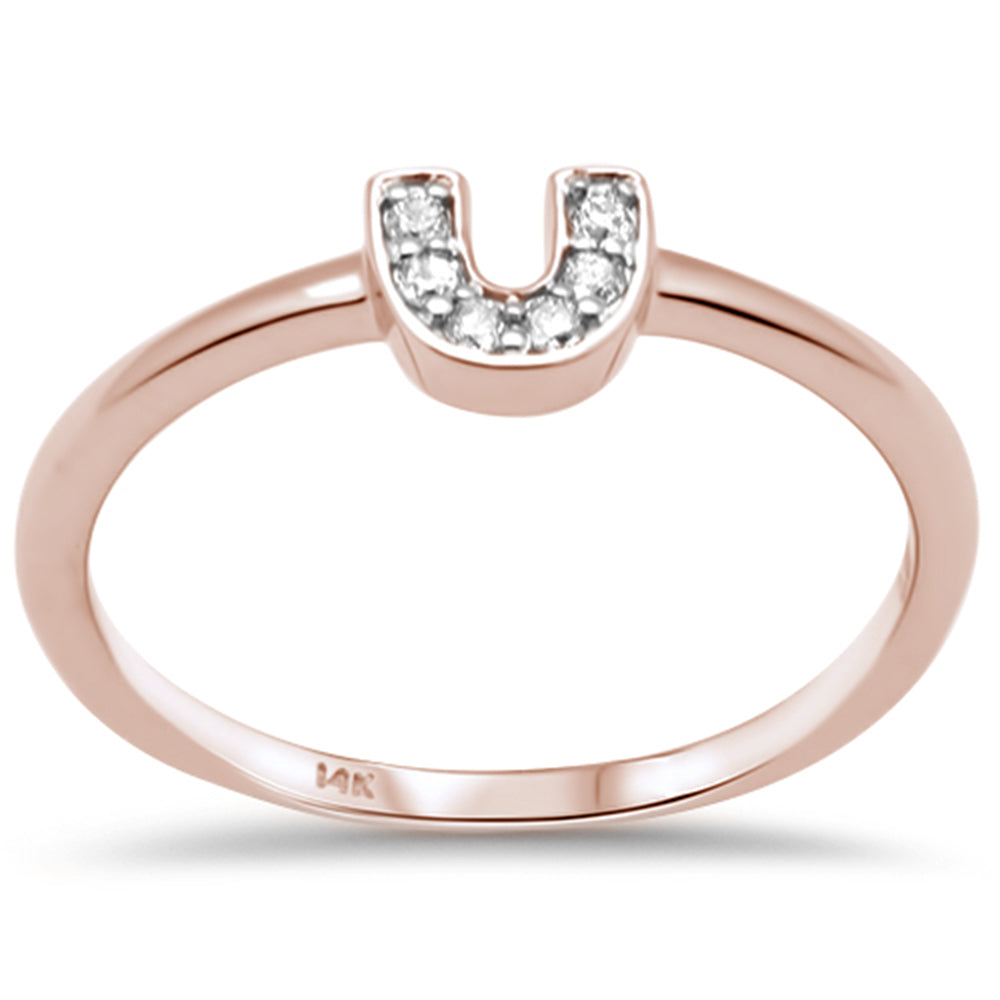 .07ct G SI 14K Rose Gold Diamond U Shape RING Size 6.5