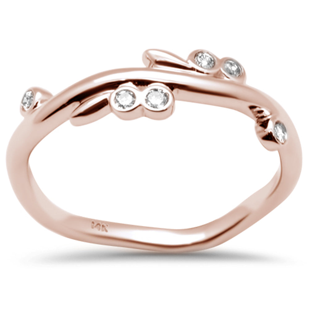 .10ct G SI 14K Rose Gold DIAMOND Leaf Ring Size 6.5