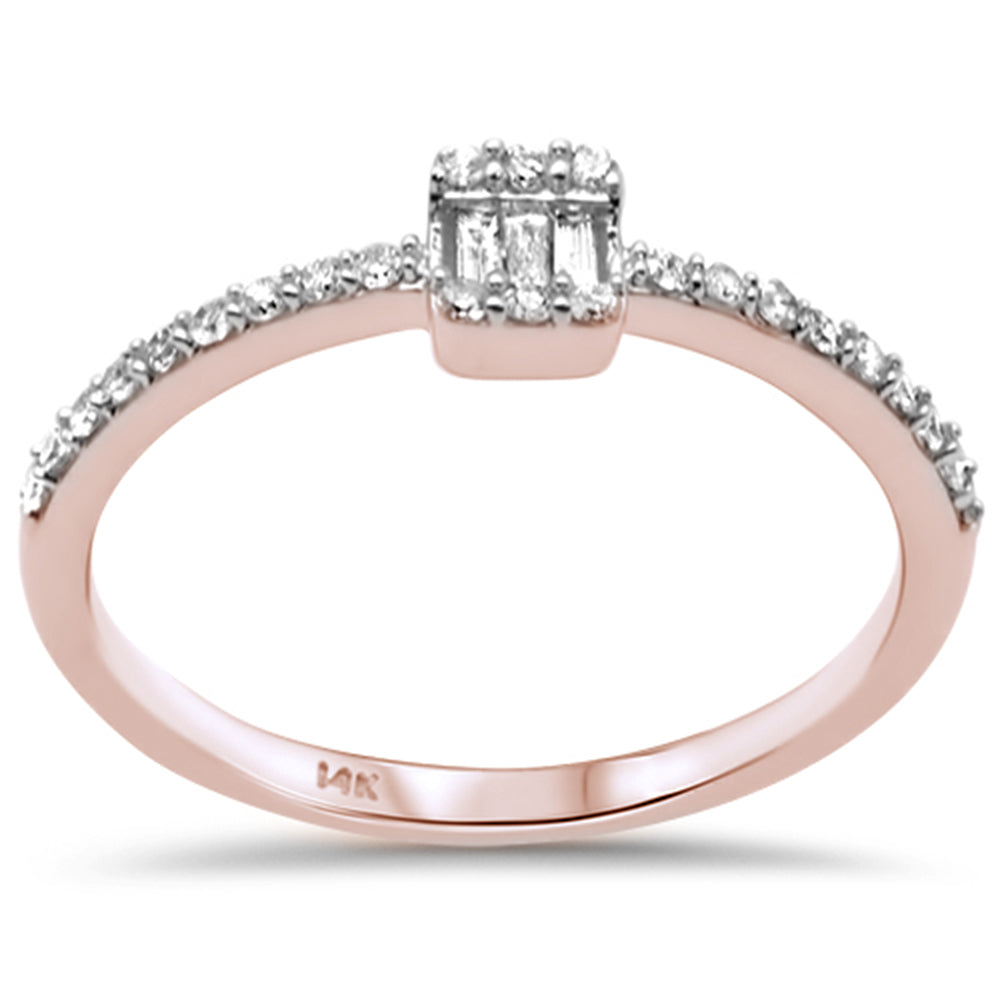 .19ct G SI 14K Rose Gold Diamond Round & Baguette Ladies RING Size 6.5