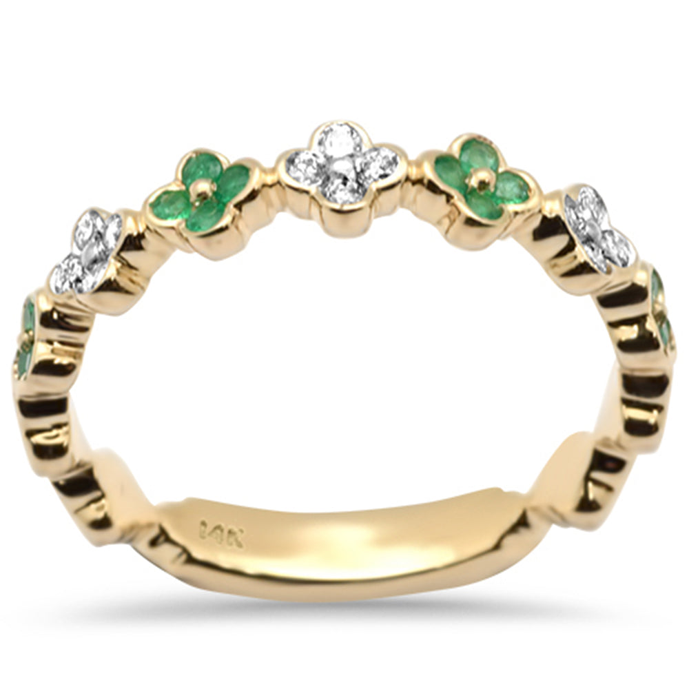 .28ct G SI 14K Yellow Gold Diamond & Emerald Gemstone Band RING Size 6.5
