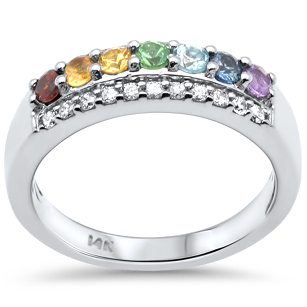 ''SPECIAL! .61ct G SI 14K White GOLD Diamond Multi Color Gemstones & Diamonds Ring Band Size 6.5''