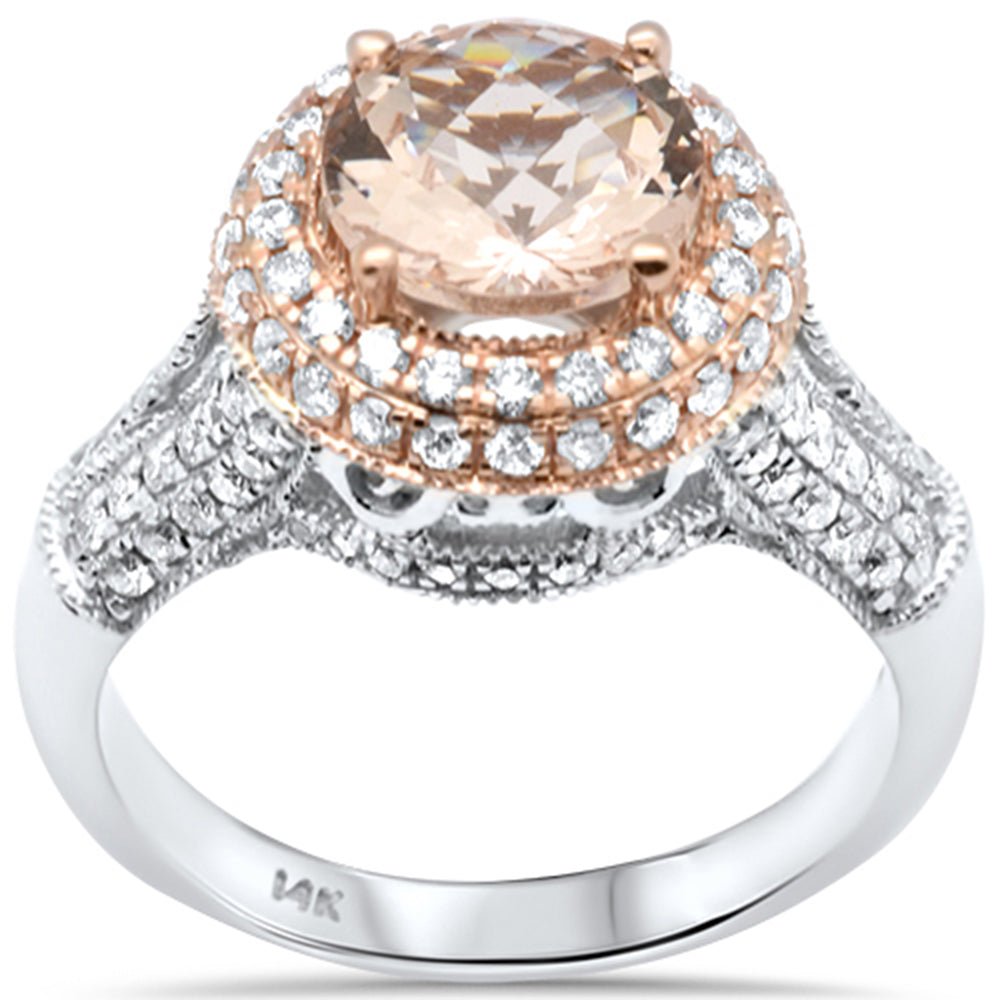 ''SPECIAL! 2.60ct G SI 14K Two Tone Double Halo Round Morganite Gemstone & Diamond Engagement RING Si