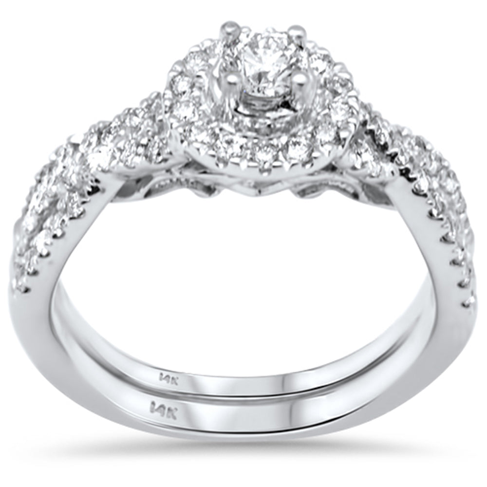 ''SPECIAL! 1.00ct G SI 14K White GOLD Diamond Halo Engagement Ring Bridal Set Size 6.5''