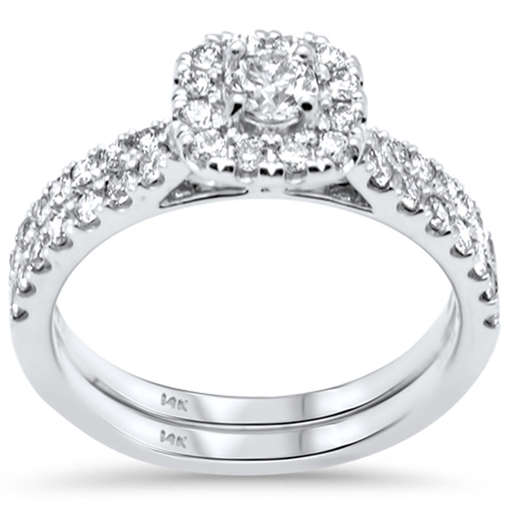 ''SPECIAL! .98ct G SI 14K White Gold DIAMOND Halo Engagement Ring Bridal Set Size 6.5''