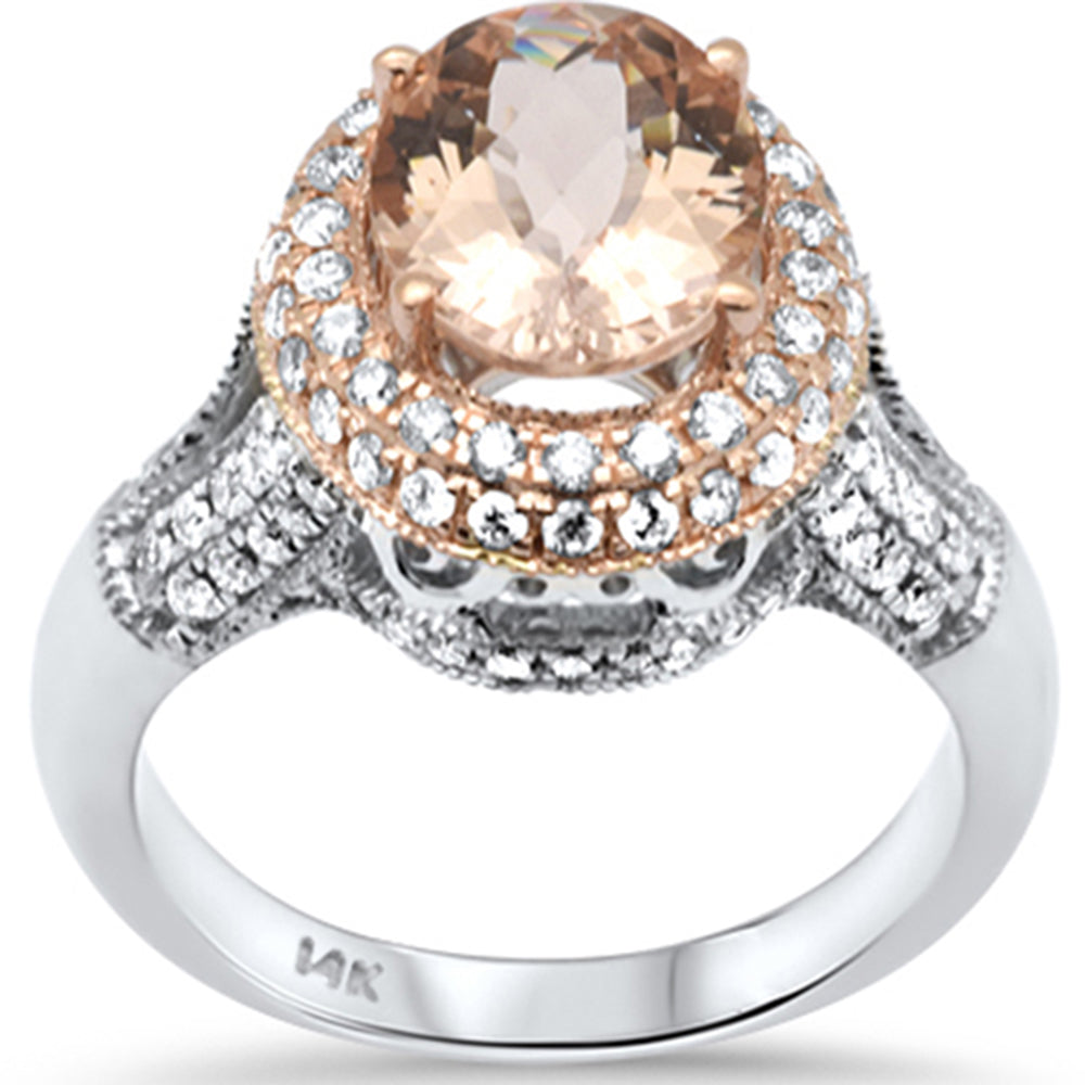 ''SPECIAL! 3.26ct G SI 14K Two Tone Gold Double Halo Morganite Gemstone & DIAMOND Ring Size 7''