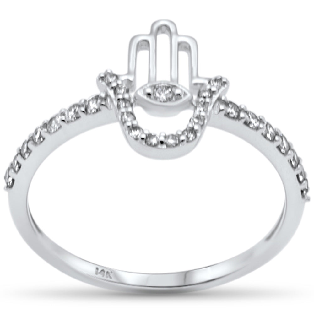 ''SPECIAL! .25ct G SI 14K White GOLD Diamond Hamsa Ring Band Size 6.5''