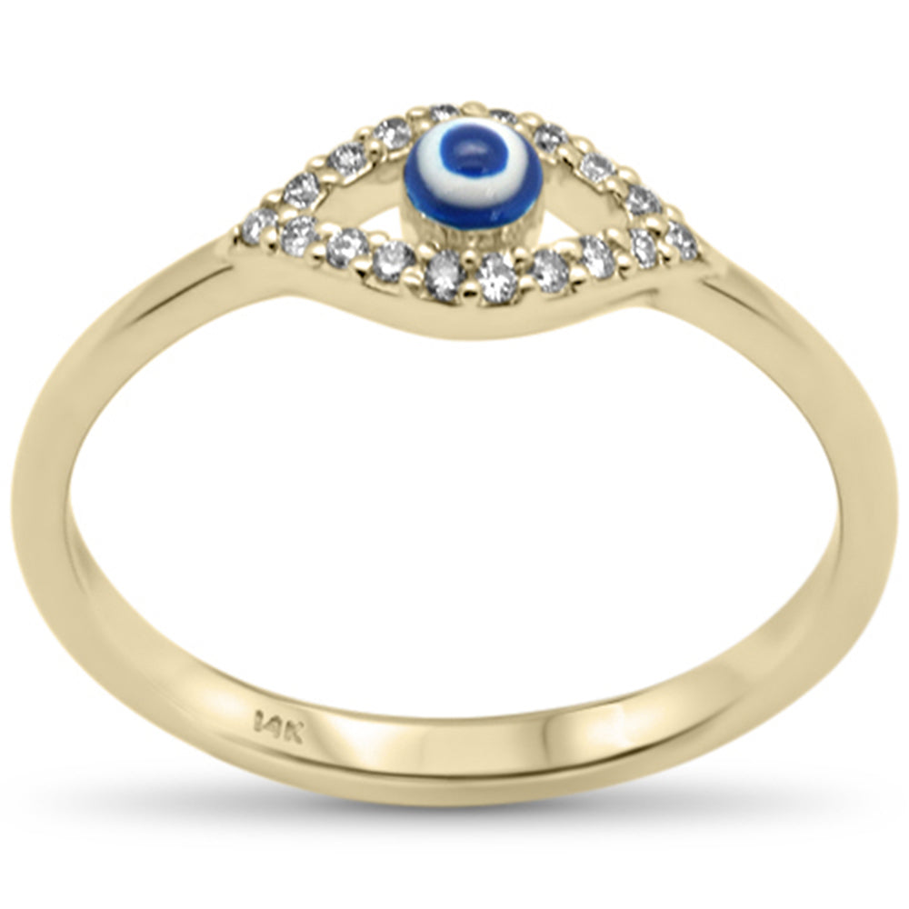 ''SPECIAL! .09ct G SI 14K Yellow Gold DIAMOND Evil Eye Ring Band Size 6.5''