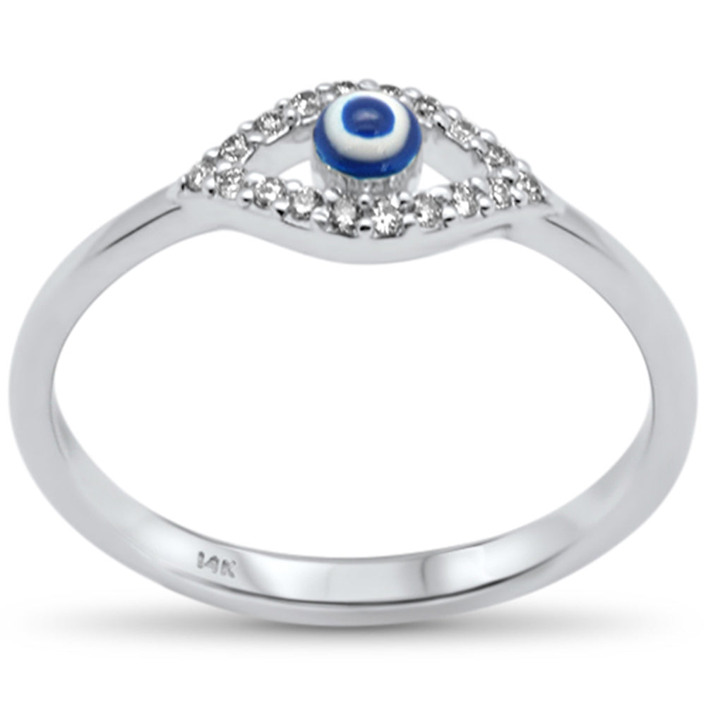 ''SPECIAL! .08ct G SI 14K White Gold Diamond Evil eye RING Band Size 6.5''