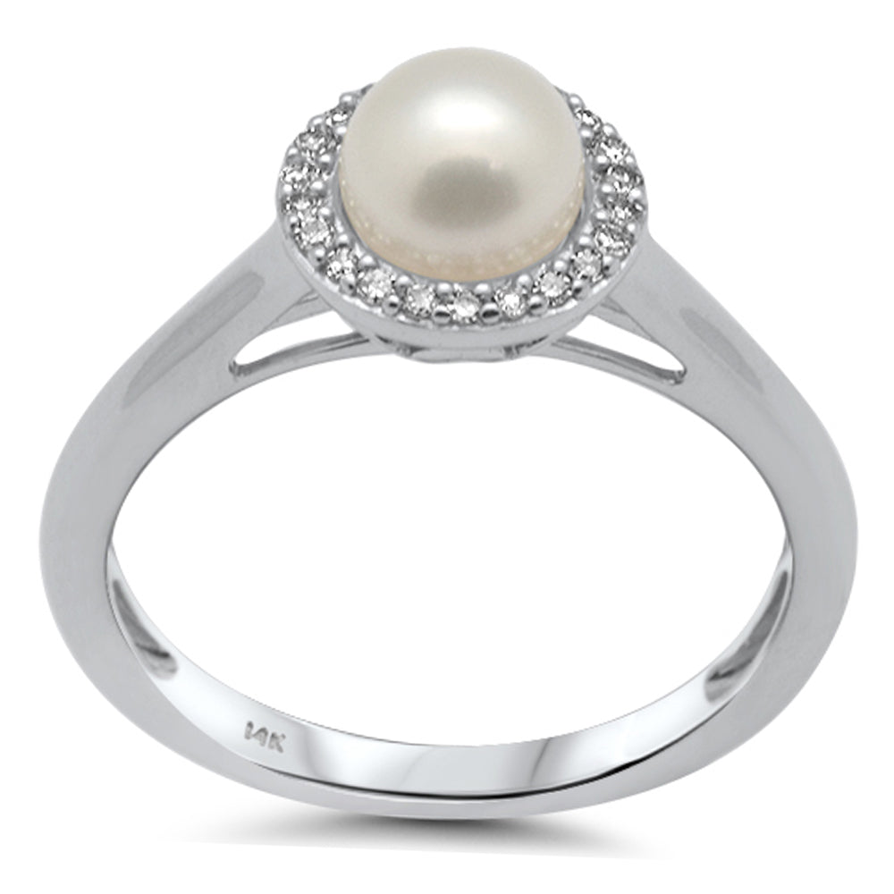 ''SPECIAL! .10ct G SI 14K White GOLD Diamond Pearl & Diamond Ring Band''