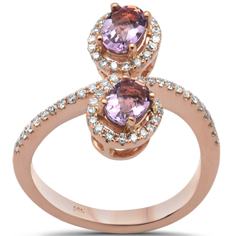 ''SPECIAL! 1.22ct G SI 14K Rose GOLD Wrap Around Oval Shaped Amethyst Gemstone & Diamond Ring Size 6.