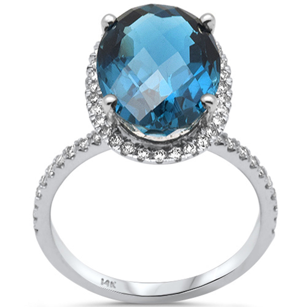 SPECIAL!  6.85ct G SI 14K White Gold Oval Shaped Blue Topaz Gemstone & Diamond RING Size 6.5