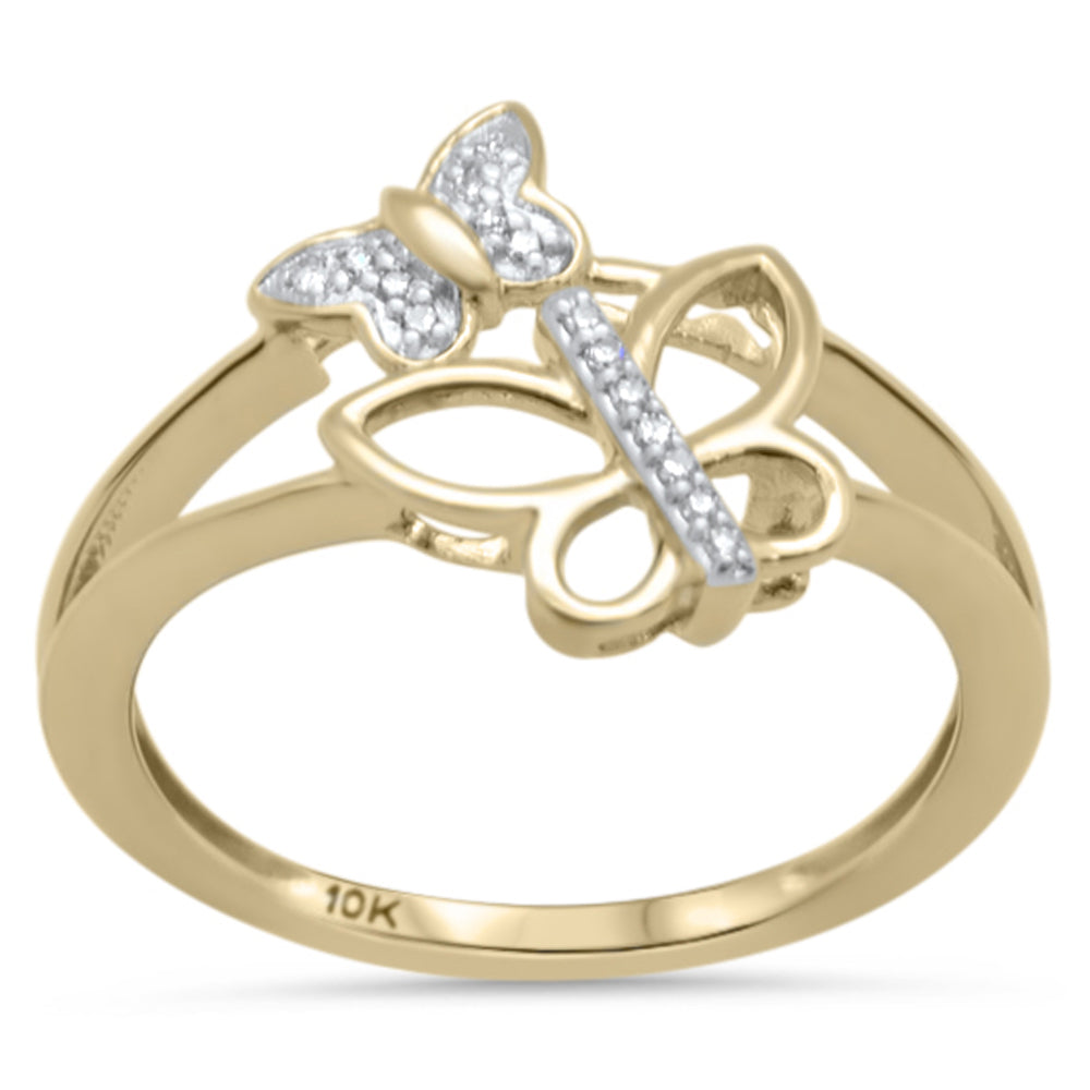 .05ct G SI 10K Yellow Gold DIAMOND Butterfly Ring Size 6.5