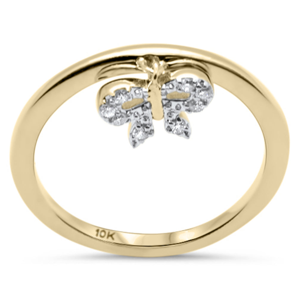 .07ct G SI 10K Yellow Gold Diamond Ribbon DANGLE Ring Band Size 6.5