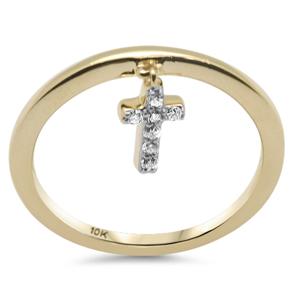 .07ct G SI 10K Yellow Gold Diamond Cross DANGLE Ring Band Size 6.5