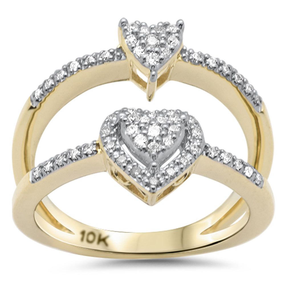 SPECIAL! .24ct G SI 10K Yellow Gold Diamond Two Hearts Style RING Band Size 6.5