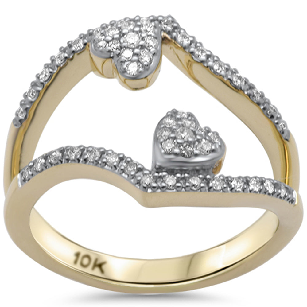 ''SPECIAL!.27ct G SI 10K Yellow GOLD Diamond Two Hearts Style Ring Band Size 6.5''