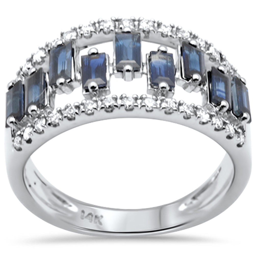 ''SPECIAL! 1.60ct G SI 14K White Gold DIAMOND & Baguette Blue Sapphire Gemstone Ring Band''