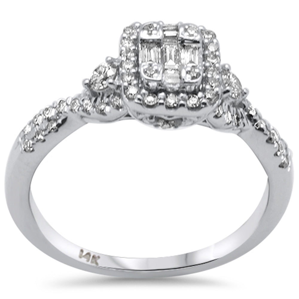 ''SPECIAL! .50ct G SI 14K White Gold Round & Baguette Diamond Engagement RING Size 6.5''