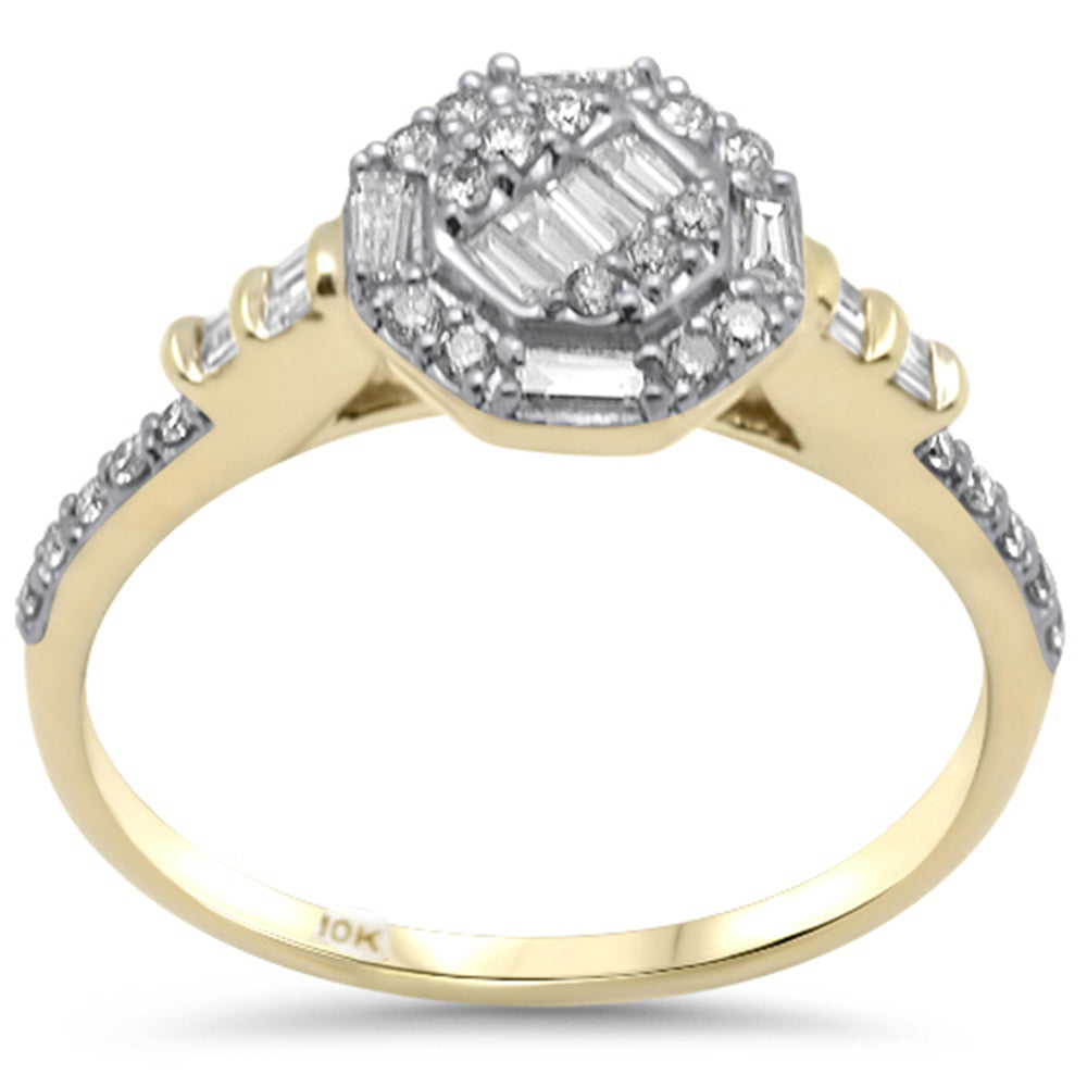 ''SPECIAL! .37ct G SI 10K Yellow GOLD Round & Baguette Diamond Engagement Ring Size 6.5''