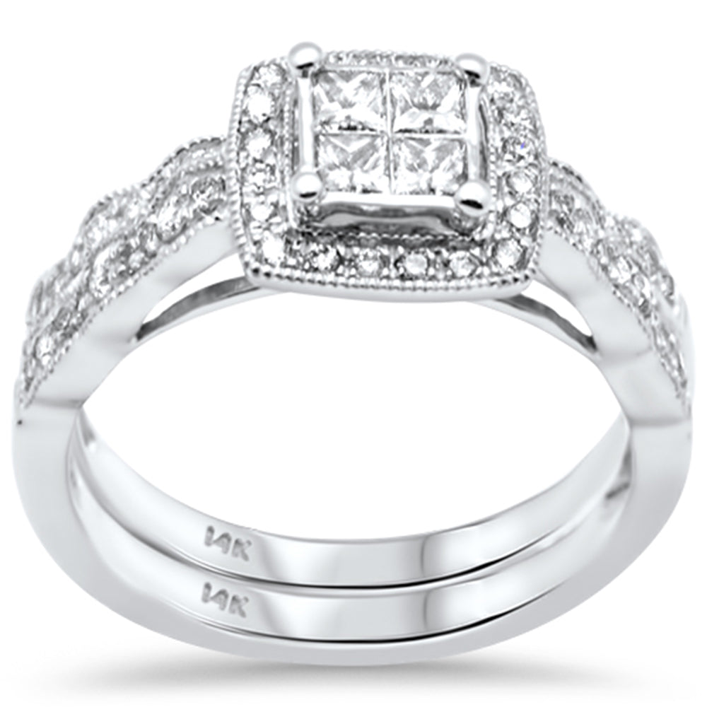 ''SPECIAL! .74ct G SI 14K White GOLD Diamond Milligrain Wedding Ring Set Size 6.5''