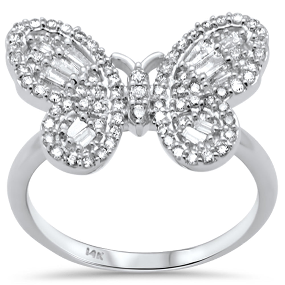''SPECIAL! .56ct G SI 14K White GOLD Round & Baguette Diamond Butterfly Band Ring Size 6.5''