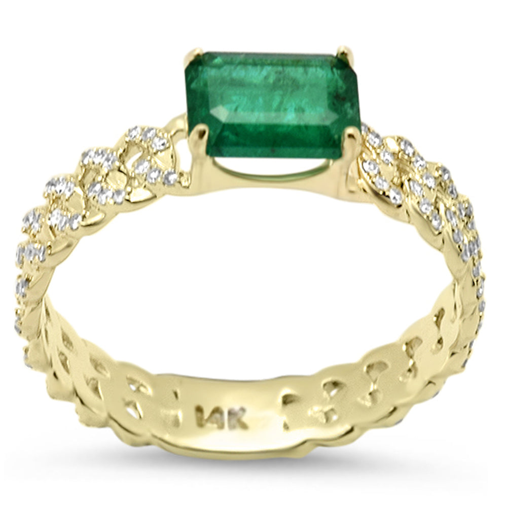 ''SPECIAL!1.09ct G SI 14K Yellow GOLD Diamond & Emerald Gemstone Cuban Band Ring  Size 6.5''