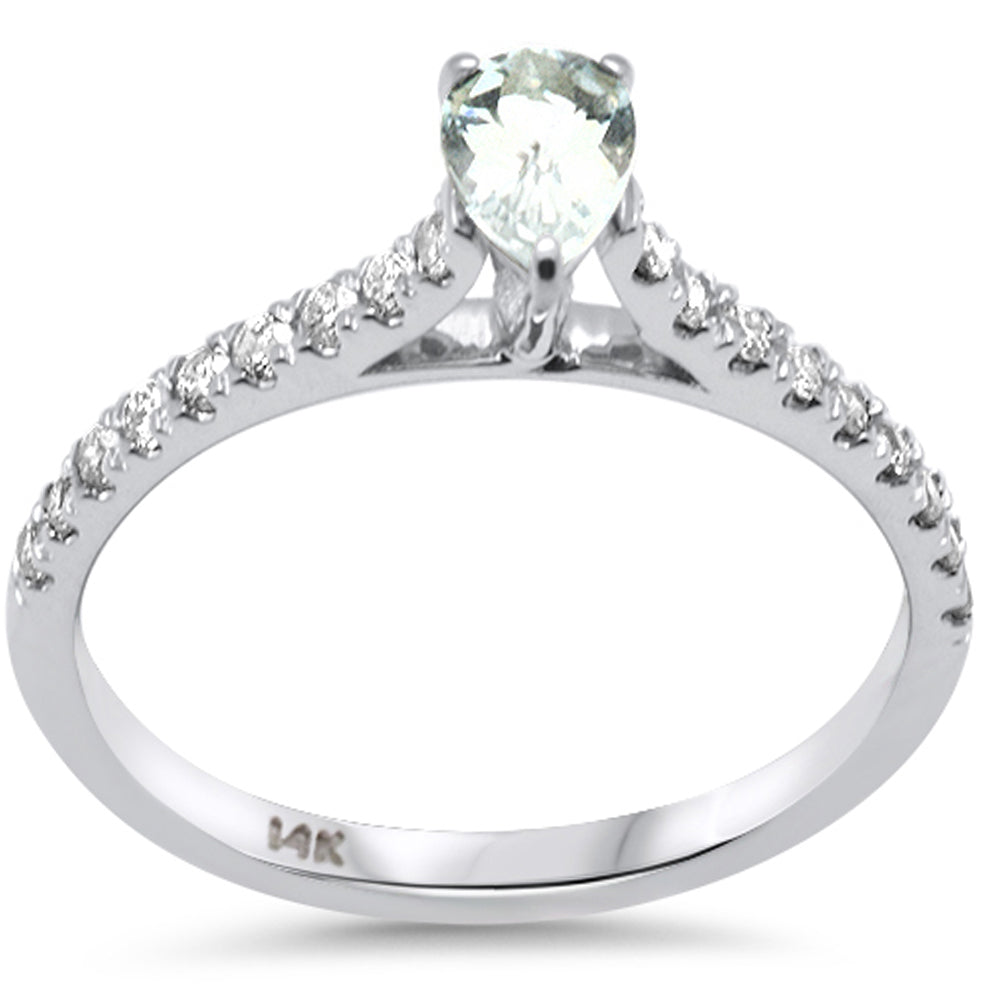 .57ct G SI 14K White Gold Diamond & Pear Shaped AQUAMARINE Gemstone Engagement Ring Size 6.5