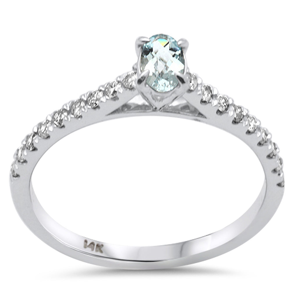 .44ct G SI 14K White GOLD Diamond & Aquamarine Gemstone Engagement Ring Size 6.5