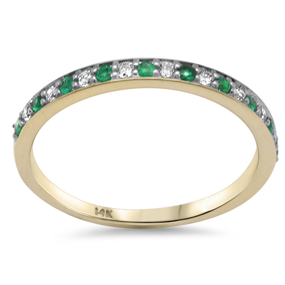 .21ct G SI 14K Yellow Gold Diamond Emerald Gemstone Band RING Size 6.5