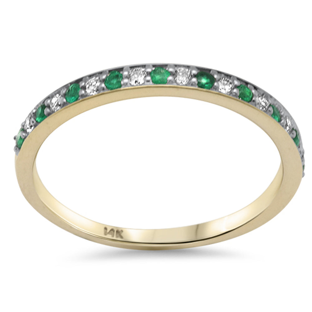 .21ct G SI 14K Yellow GOLD Diamond Emerald Gemstone Band Ring Size 6.5