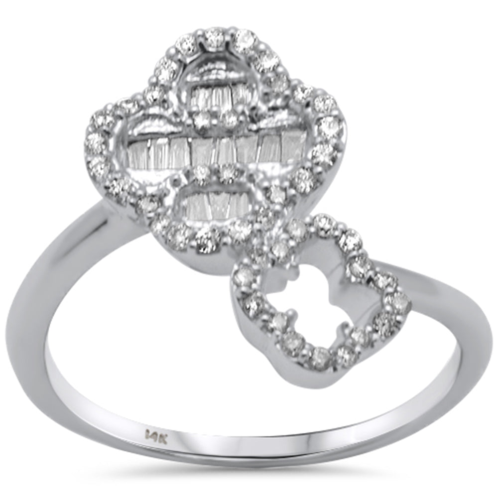 ''SPECIAL! .34ct G SI 14K White Gold DIAMOND Round & Baguette Wrap Around Flower Ring Size 6.5''