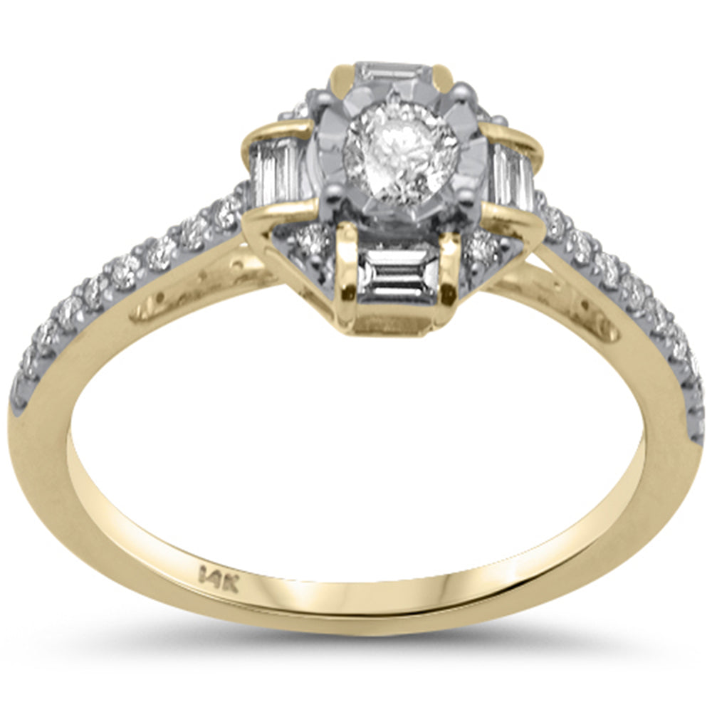 ''SPECIAL! .45ct G SI 14K Yellow Gold Diamond Round & Baguette Miracle Illusion Engagement RING Size 