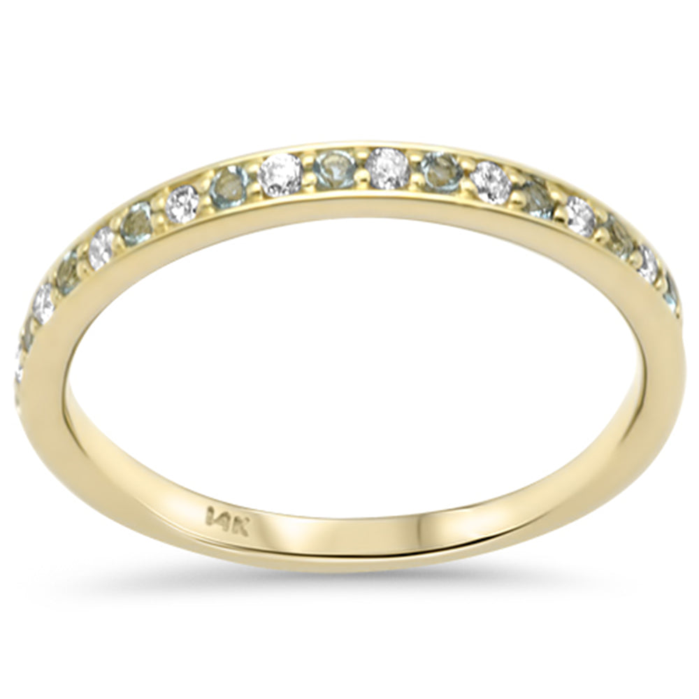 .22ct G SI 14K Yellow Gold Diamond AQUAMARINE Gemstone Band Ring Size 6.5