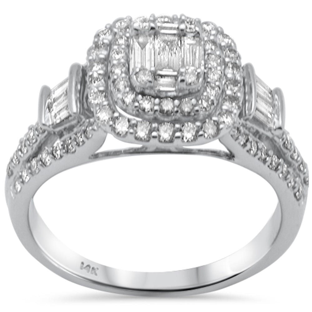 ''SPECIAL! .98ct G SI 14K White Gold Round & Baguette DIAMOND Engagement Ring Size 6.5''