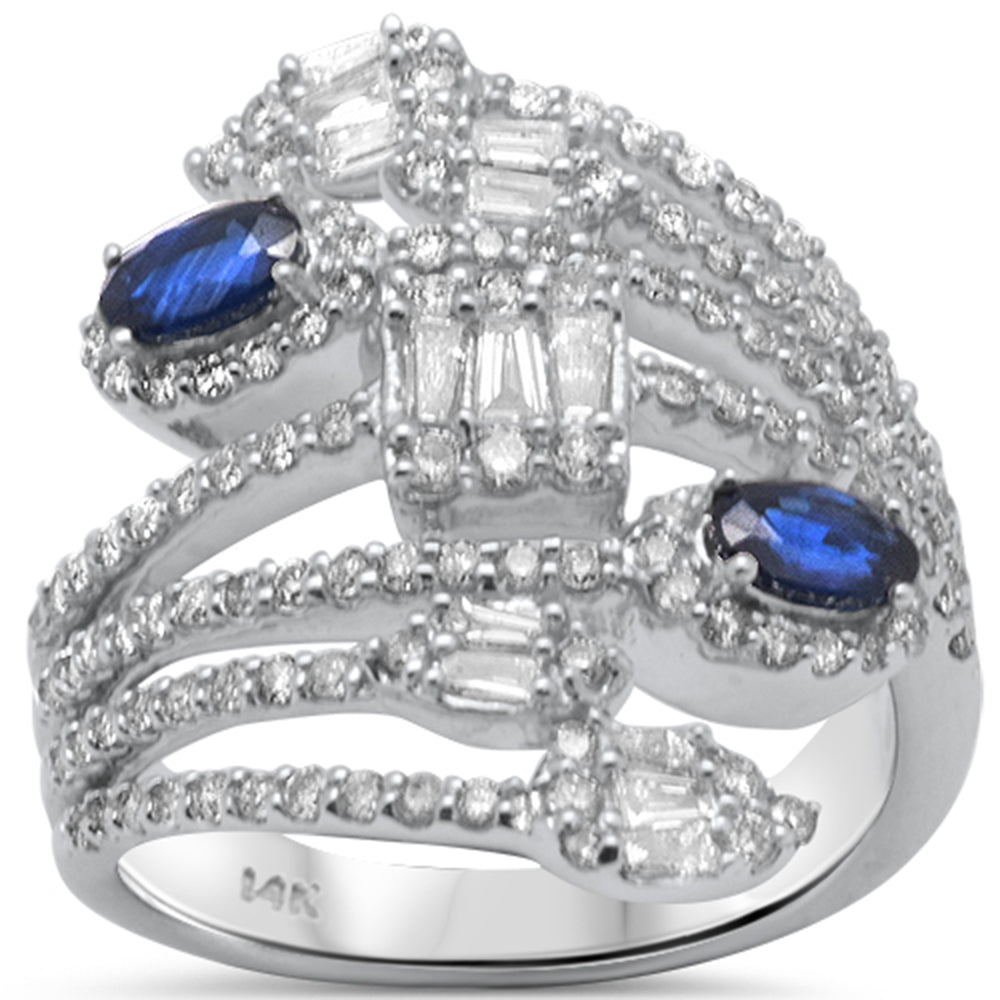 ''SPECIAL! 1.90ct G SI 14K White Gold DIAMOND & Blue Sapphire Gemstone & Round & Baguette Wrap Around