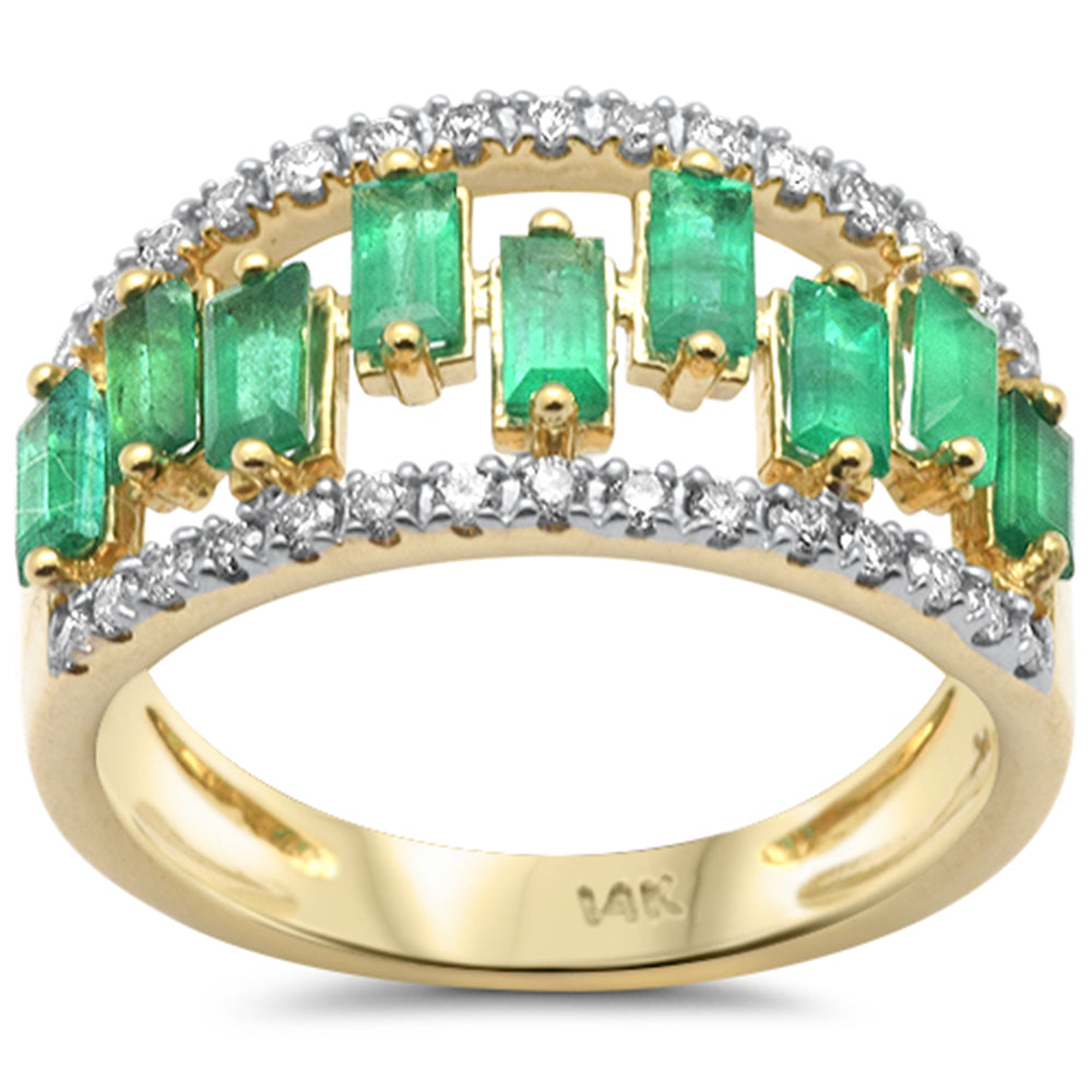 ''SPECIAL! 1.36ct G SI 14K Yellow GOLD Diamond & Emerald Gemstone Band Ring Size 6.5''