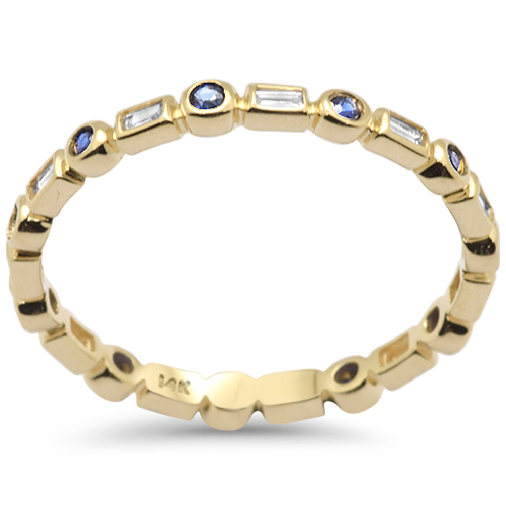 .30ct G SI 14K Yellow Gold Diamond & Blue Sapphire Gemstone Eternity Band RING Size 6.5