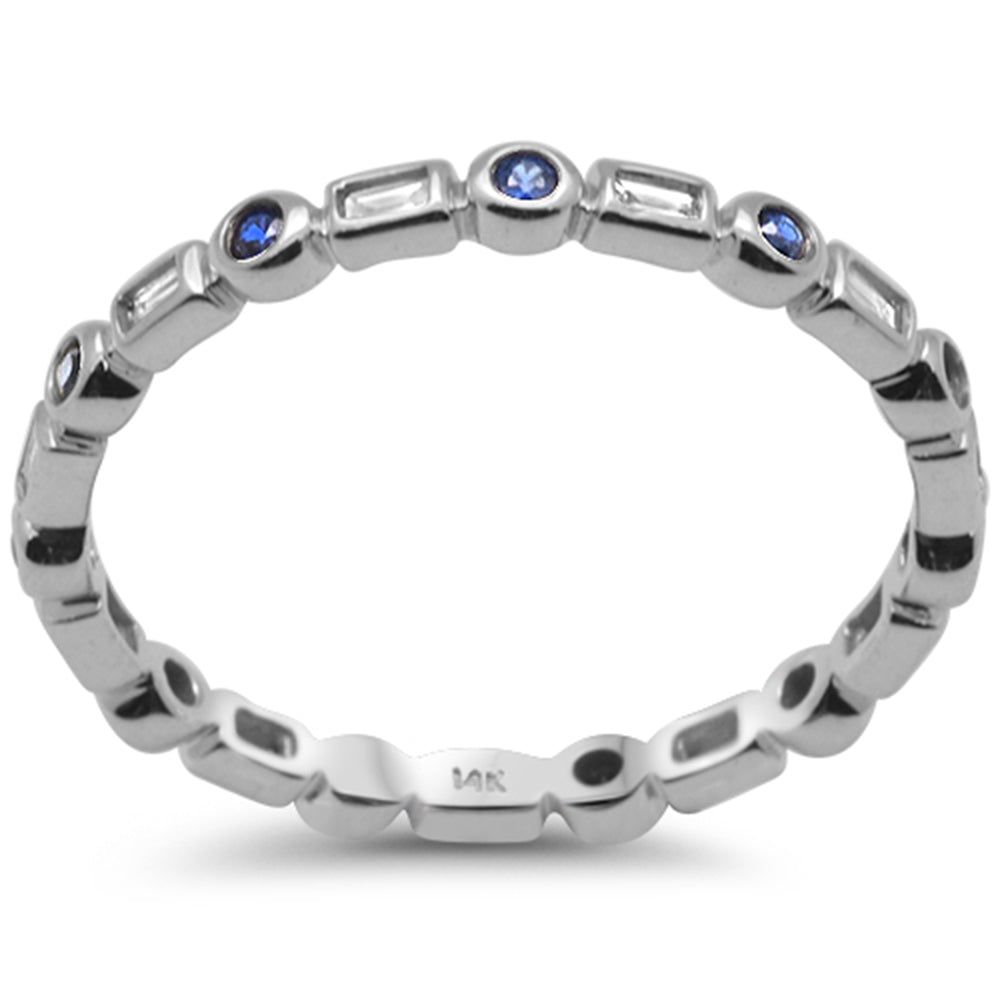 .30ct G SI 14K White GOLD Diamond & Blue Sapphire Eternity Style Band Ring Size 6.5