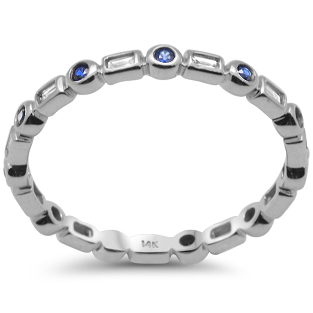 .30ct G SI 14K White Gold DIAMOND & Blue Sapphire Eternity Style Band Ring Size 6.5