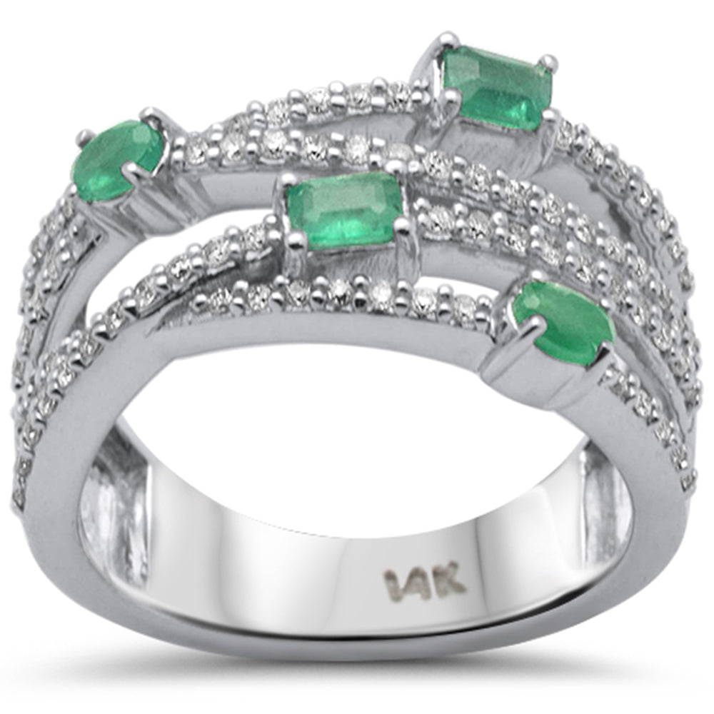 SPECIAL! .81ct G SI 14K White Gold Diamond & Emerald Gemstones RING Band Size 6.5