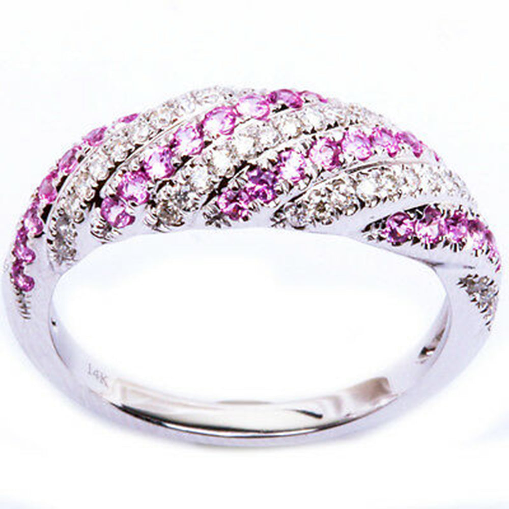 GEMSTONE CLOSEOUT  .59ct 14kt White Gold Pink Sapphire & DIAMOND Fine Gemstone Band Ring