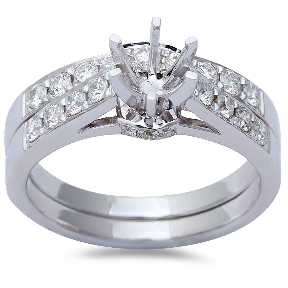 .70ct 14kt White GOLD Round Diamond Cathedral Style Wedding Engagement Ring Set